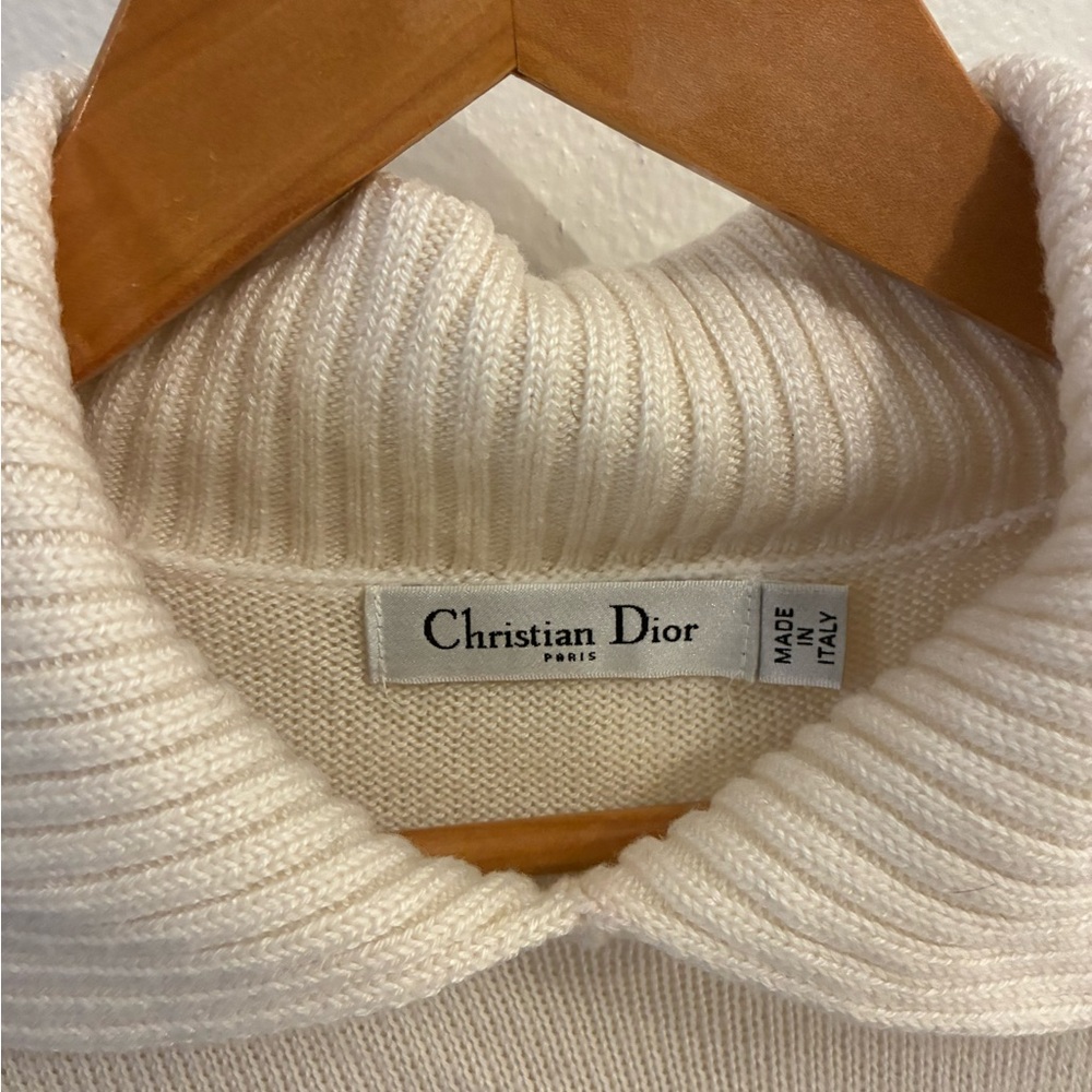 Dior Cream Knit Sweater with Black Logo and Red Stripe Accents - Picture 4 of 4